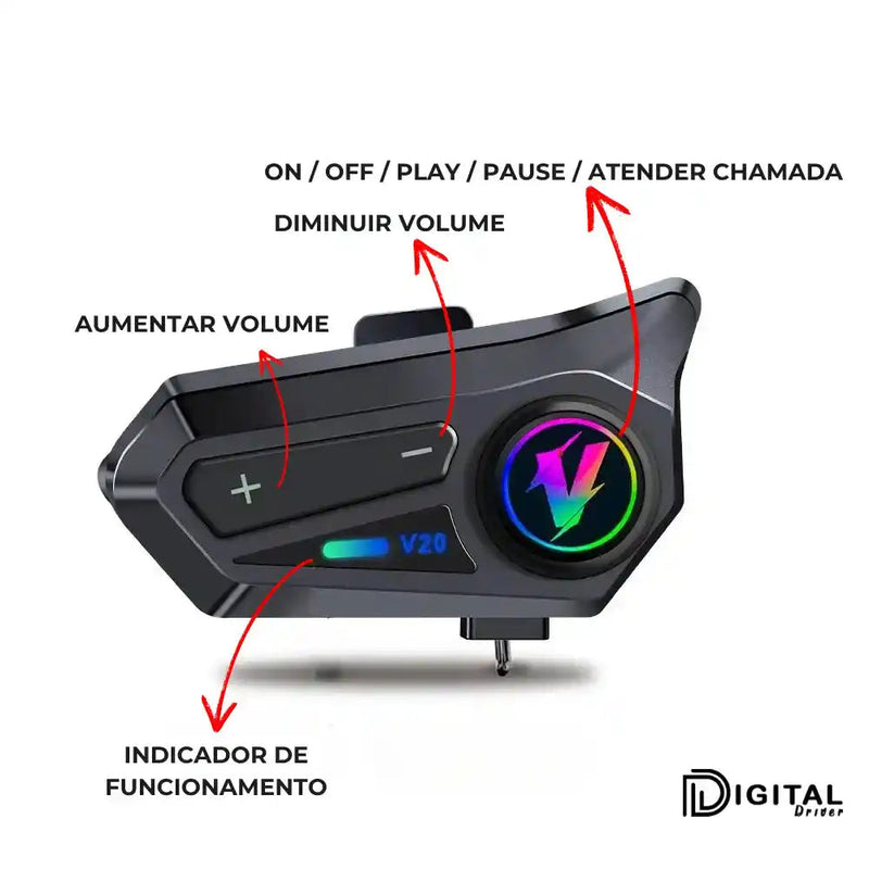 Fone Bluetooth 5.3 para Capacete à Prova d'Água - Digital Driver