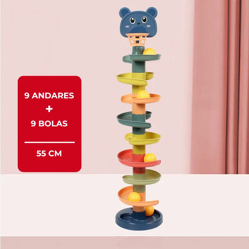 Torre Giratória Montessori - Brinquedo Educativo de Bolas Deslizantes para Bebês