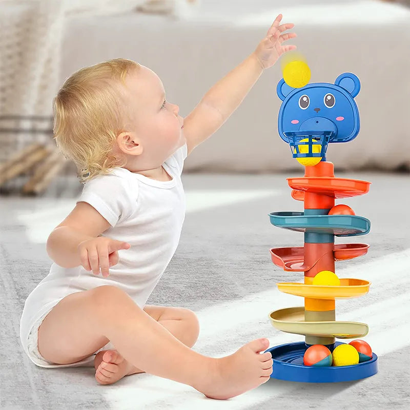 Torre Giratória Montessori - Brinquedo Educativo de Bolas Deslizantes para Bebês